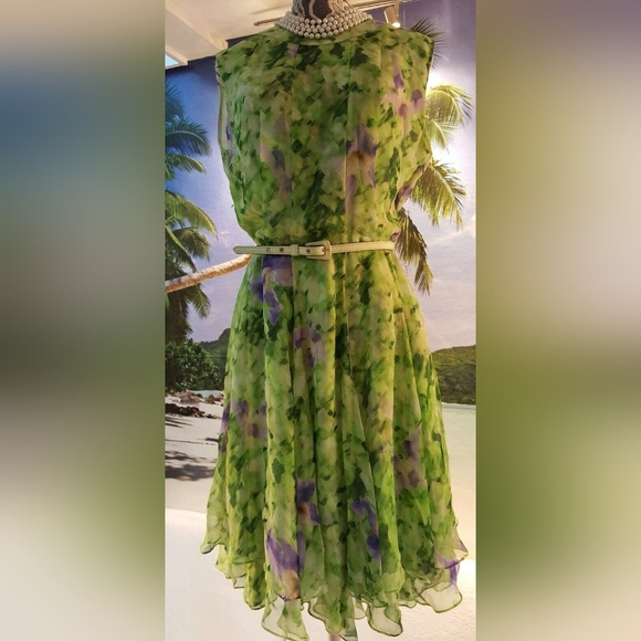 $5,900 NEW OSCAR DE LA RENTA ADOREABLE SILK GREEN IRISES RUNWAY DRESS US 8, 16 - Picture 8 of 16